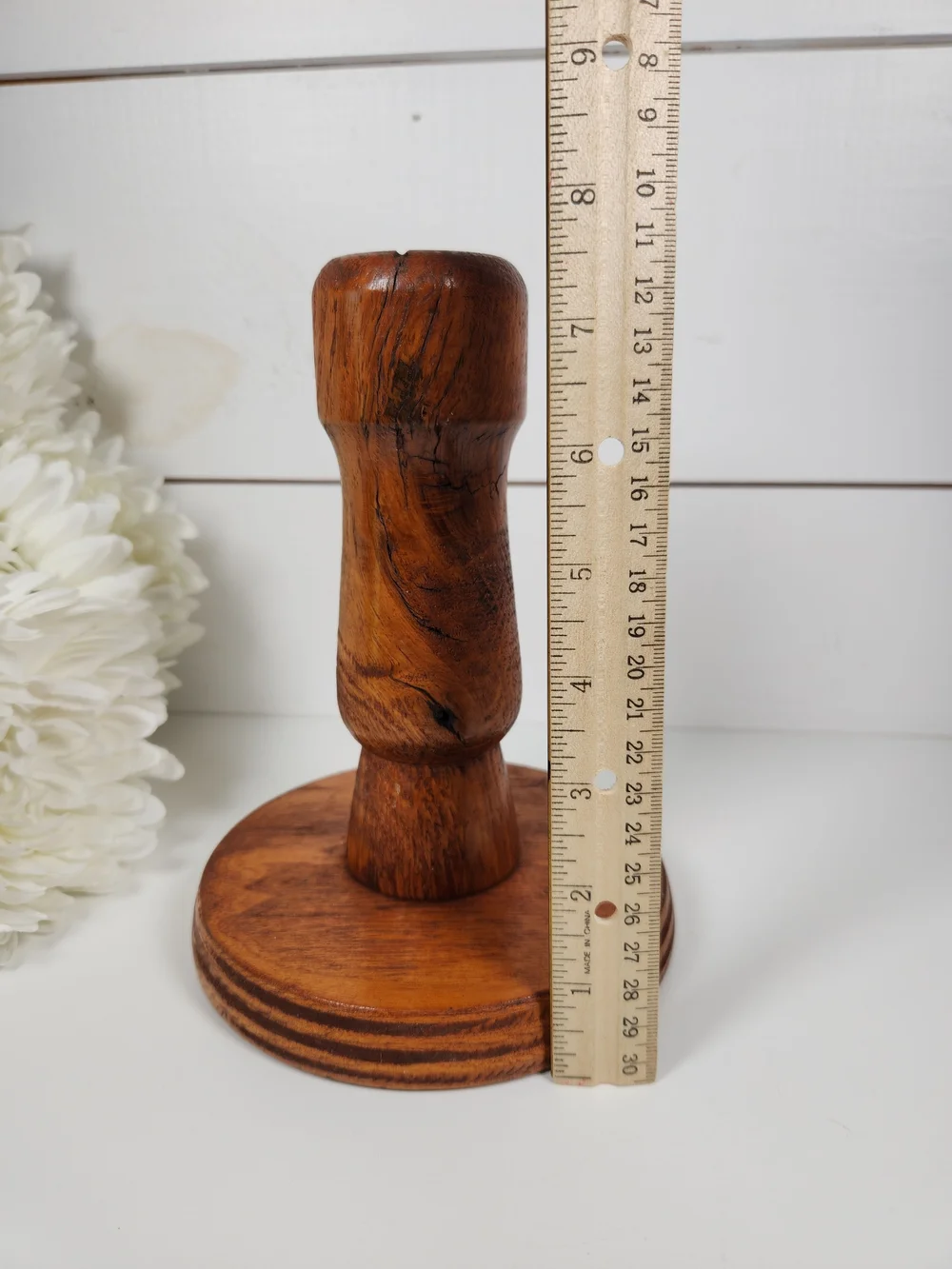 Antique Hand Turned Chunky Wood Candlestick Holder |  Rustic | Primitive Decor